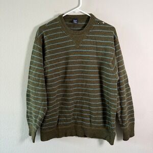 Gap Vintage 100% Wool Striped Crewneck Sweater‎ Olive Green Blue XL 12360701